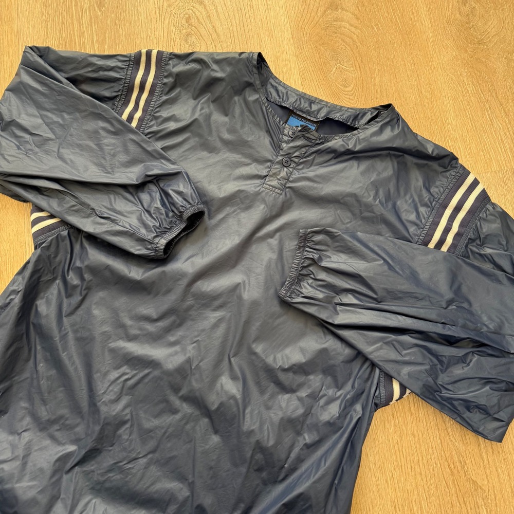 VTG Adidas Team Windbreaker Pullover Mens Size M Navy Blue 3 Stripe Henley
